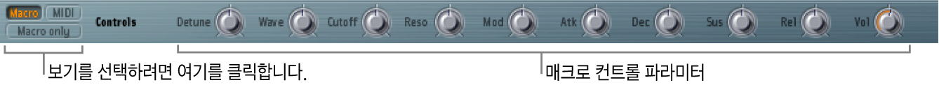 그림. 보기 모드 버튼 및 매크로 컨트롤 파라미터.