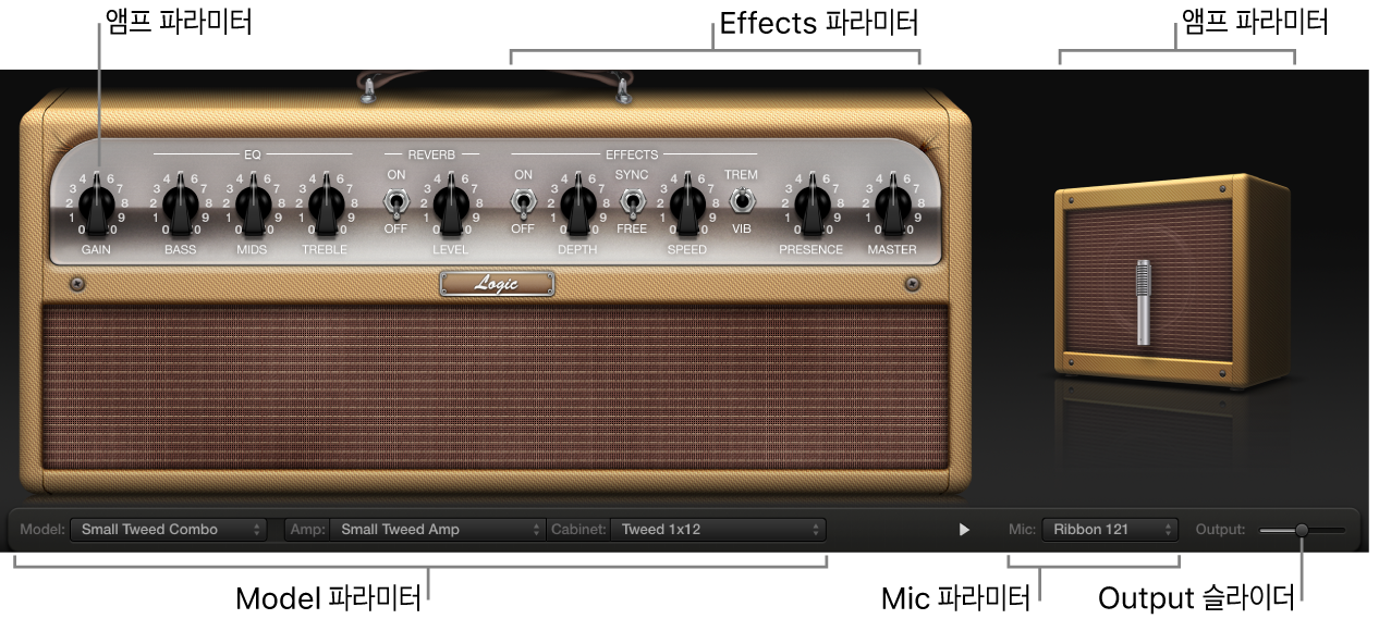 그림. 메인 인터페이스 영역을 표시하는 Amp Designer 윈도우.