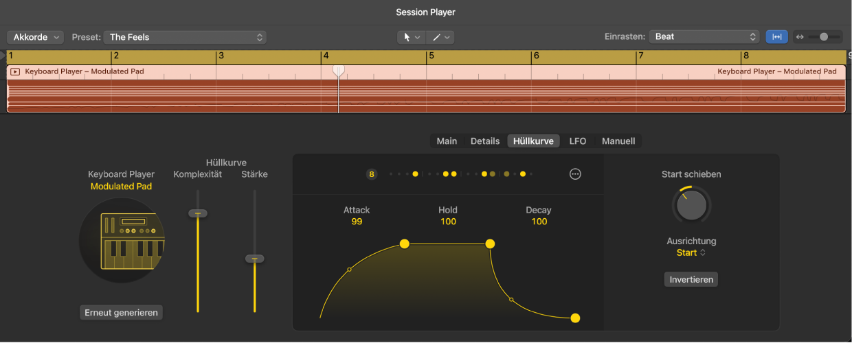 Abbildung. Die Einstellungen „Synth Keyboard Player“ im Session Player-Editor.