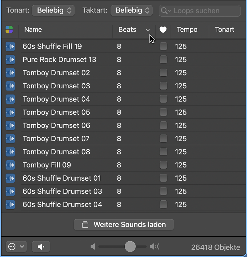 Abbildung. Spaltentitel im Loop Browser