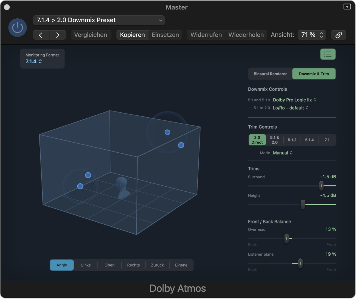 Abbildung. Steuerungen „Downmix & Trimmen“.