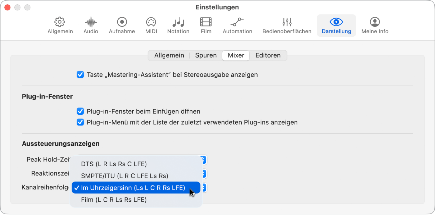 Abbildung. Bereich für Mixer-Anzeige-Einstellungen