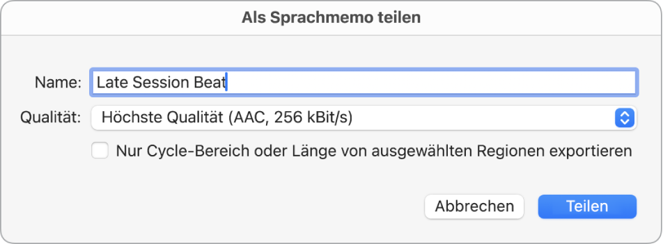 Dialogfenster „Als Sprachmemo teilen“