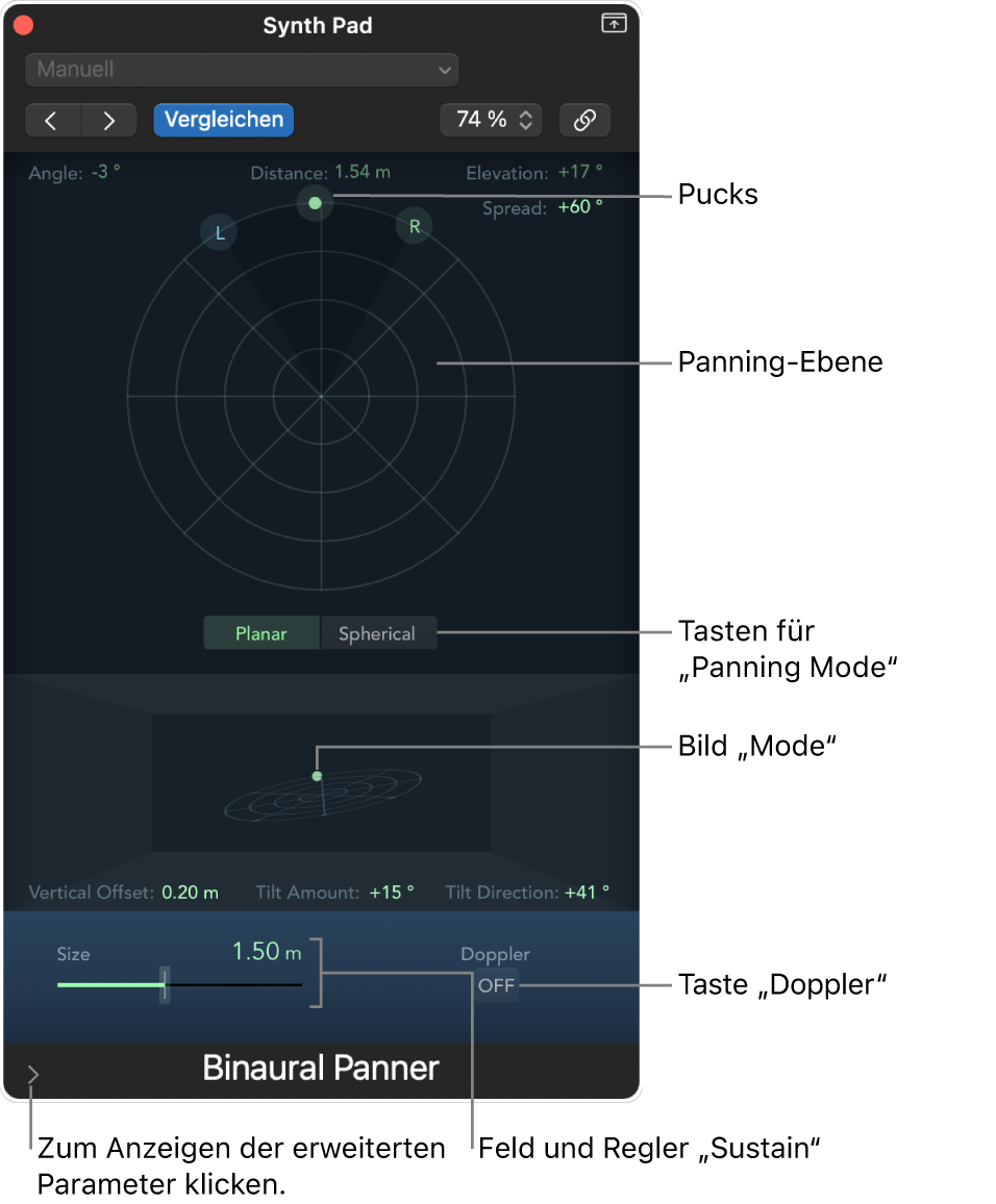 Abbildung. Fenster „Binauraler Panner“