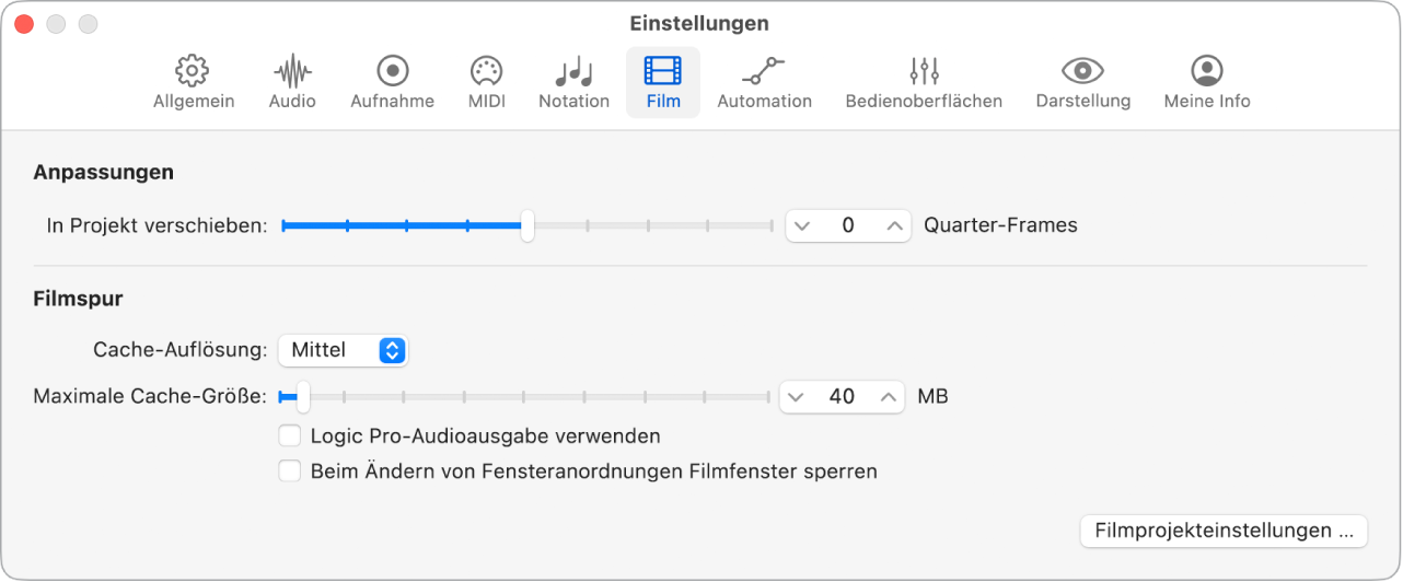 Abbildung. Filmeinstellungen