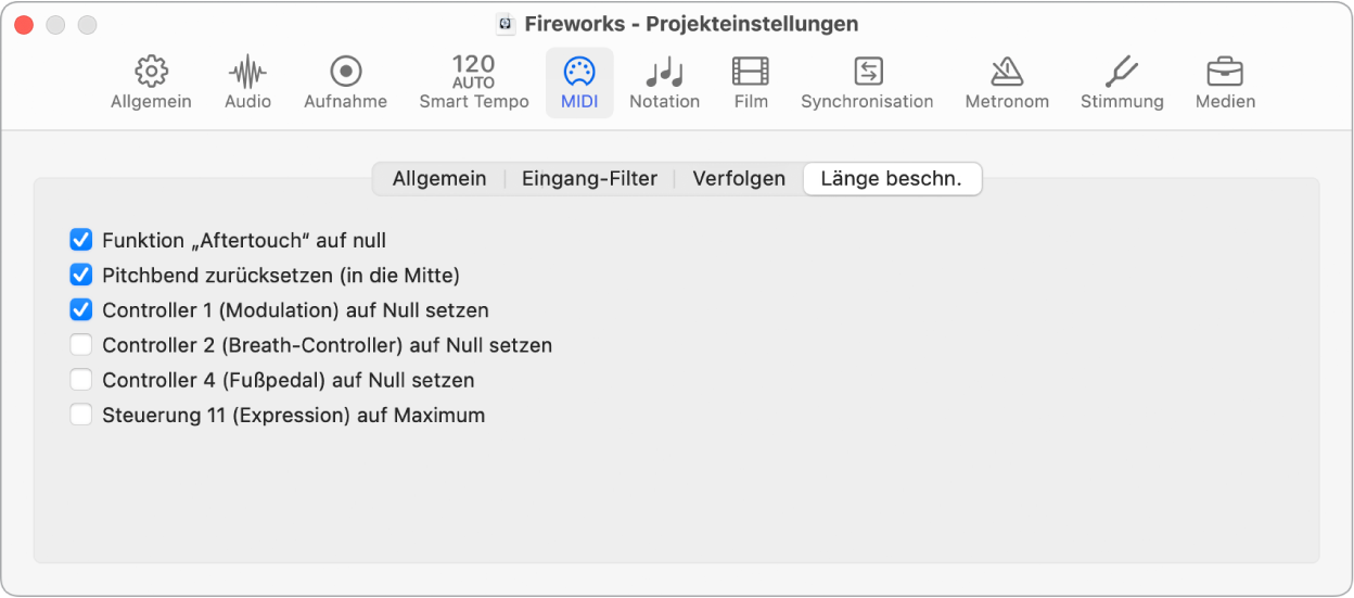 Abbildung. Projekteinstellungen „MIDI-Clip-Länge“.