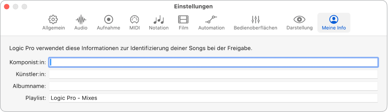 Abbildung. Einstellungsbereich „Meine Info“
