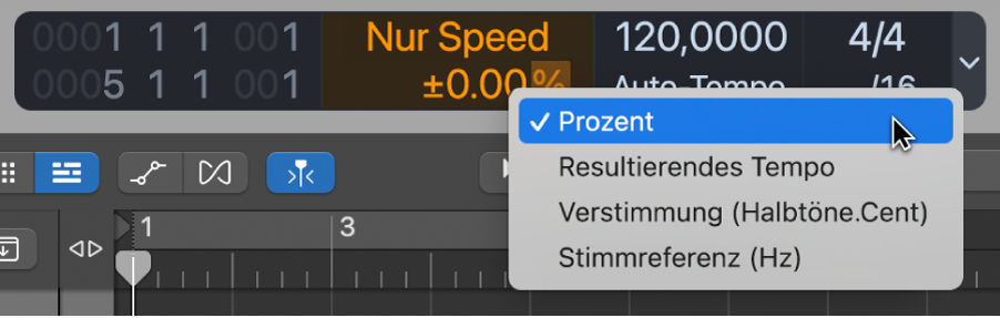 Abbildung. Maßeinheit im unteren Bereich der Varispeed-LCD