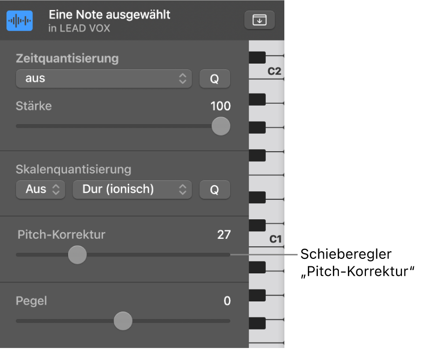 Abbildung. Schieberegler „Pitch-Korrektur“