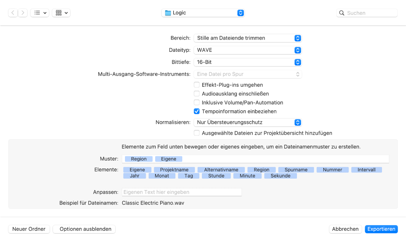 Abbildung. Dialogfenster „Region als Audiodatei“