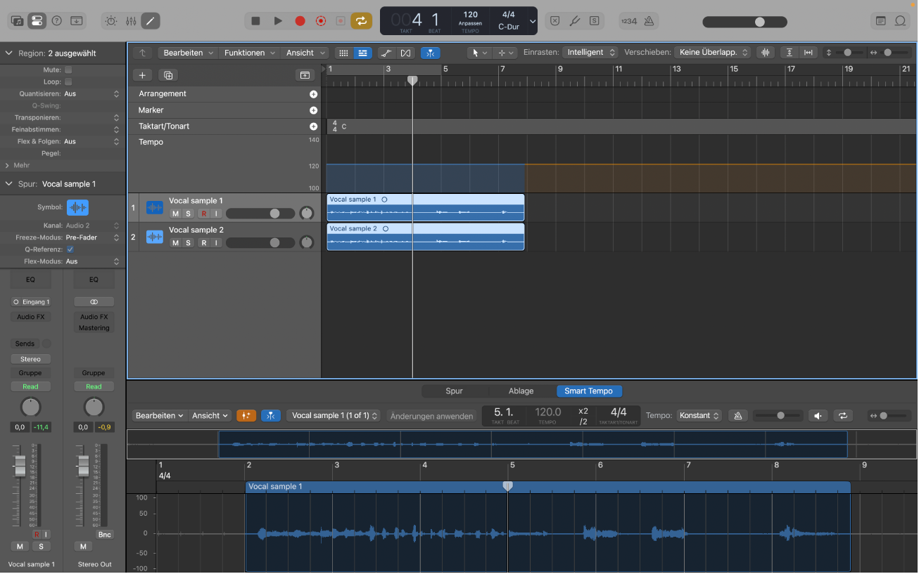 Abbildung. Logic Pro-Projekt mit Mehrspuraudiodateien