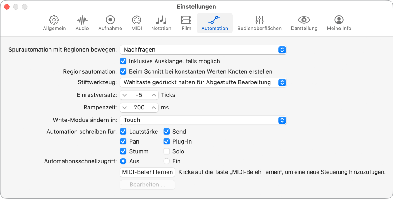 Abbildung. Einstellungen „Automation“