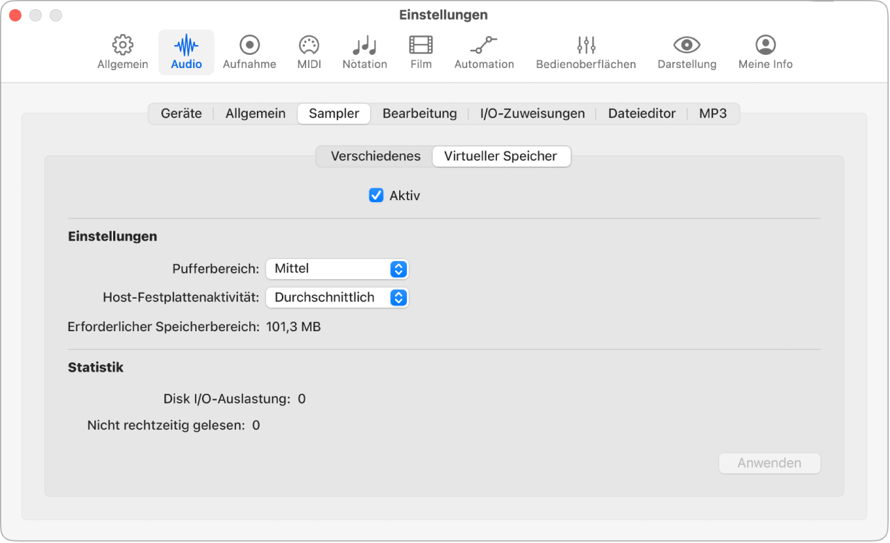 Abbildung. Einstellungsbereich „Virtueller Speicher“.
