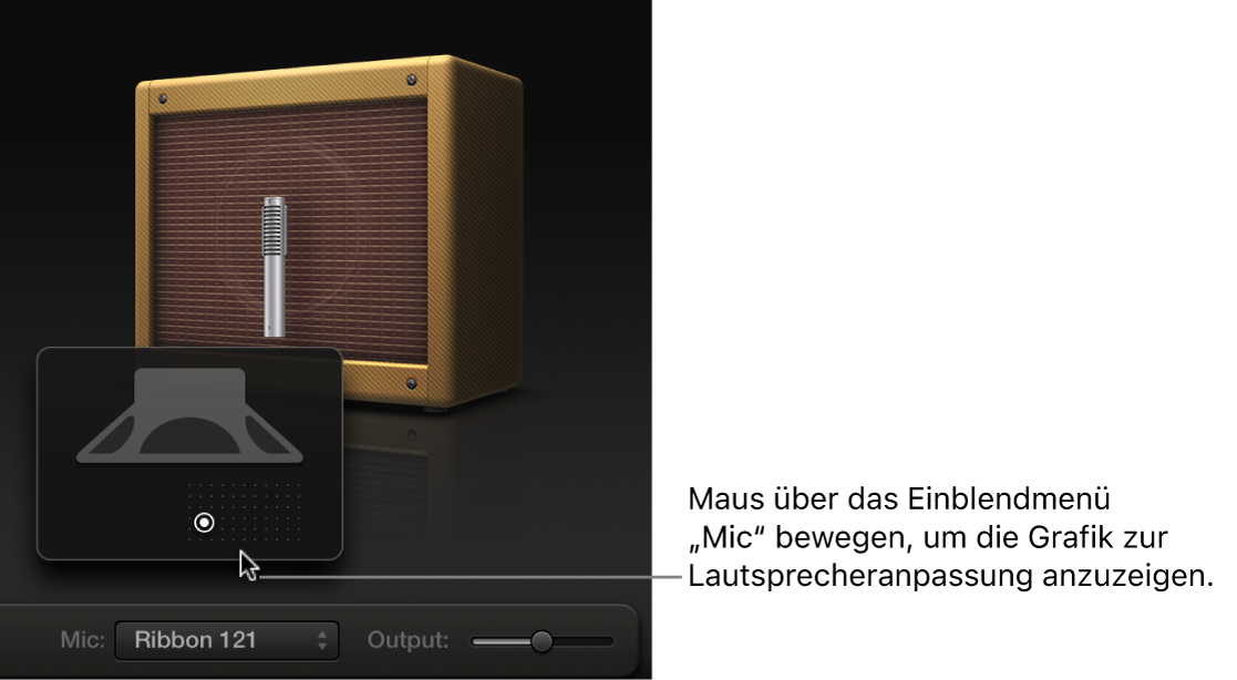 Abbildung. Mikrofonparameter mit Grafik für Boxen- und Lautsprecheranpassung