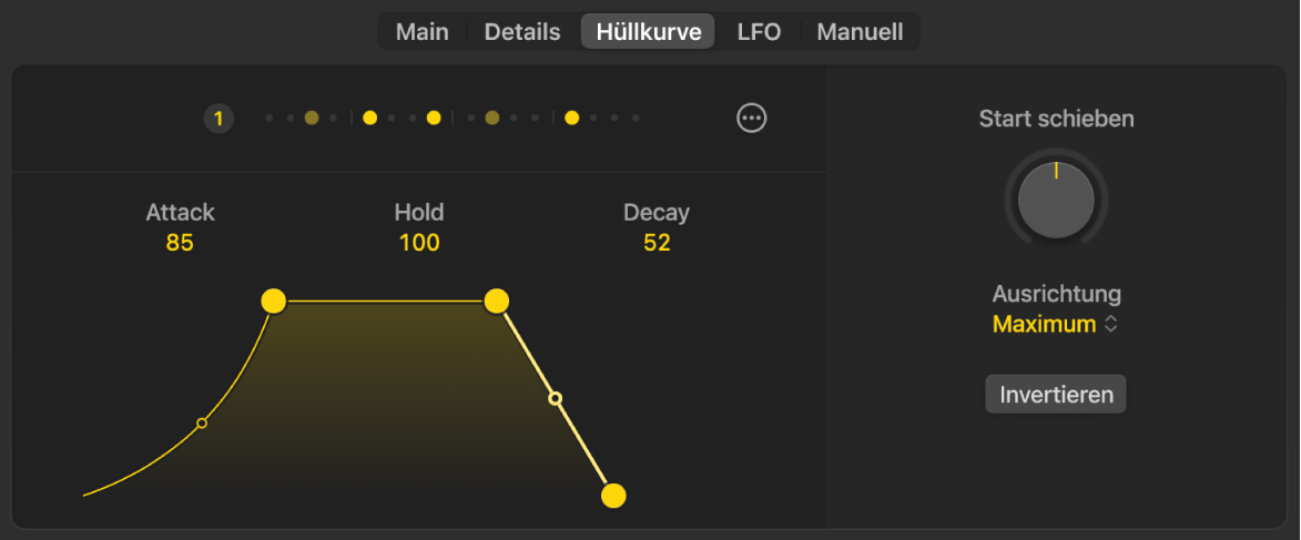 Abbildung. Der Hüllkurvengenerator im Session Player-Editor.