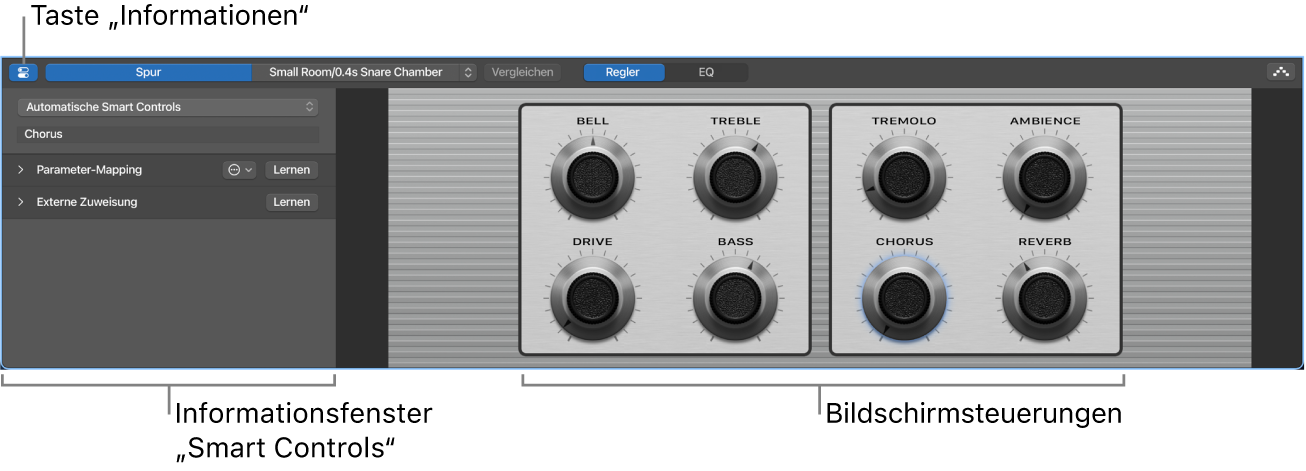 Abbildung. Bereich „Smart Controls“ mit Bildschirmsteuerungen und Informationsfenster