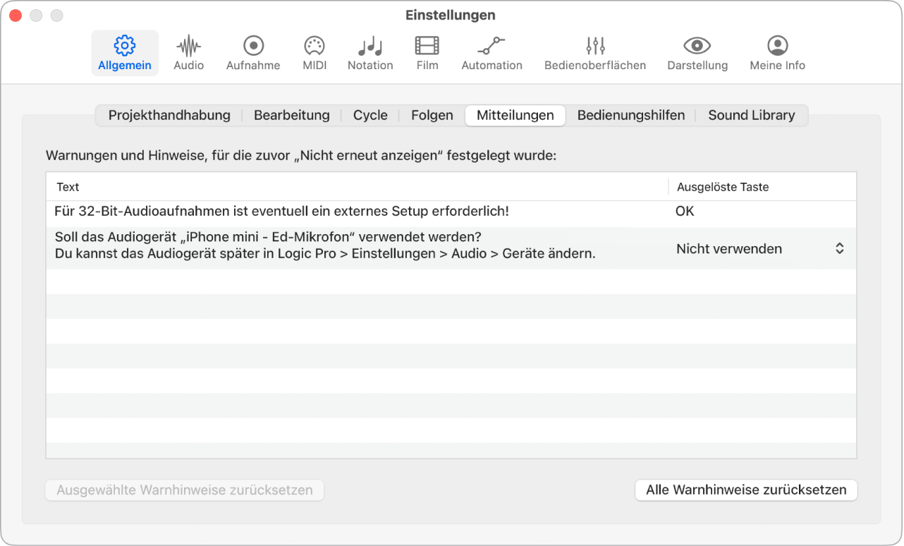 Abbildung. Einstellungen „Mitteilungen“.