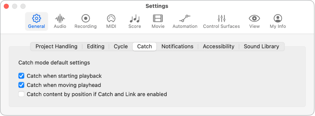 Figure. Catch settings.