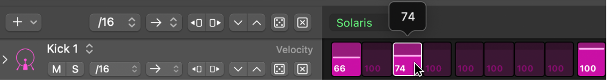 Steps in the step grid showing edit mode values.
