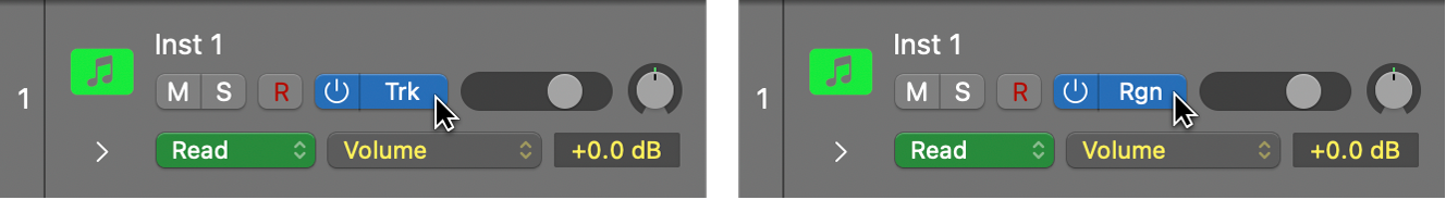 Figure. Showing Track Automation and Region Automation side-by-side.
