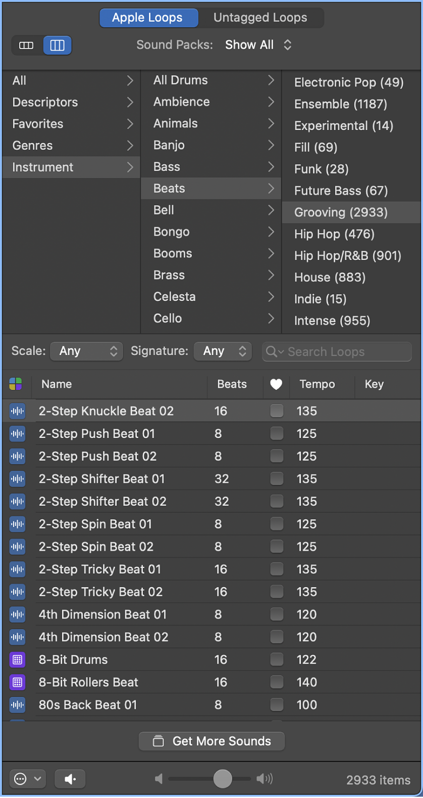 Figure. Loop Browser in Column view.