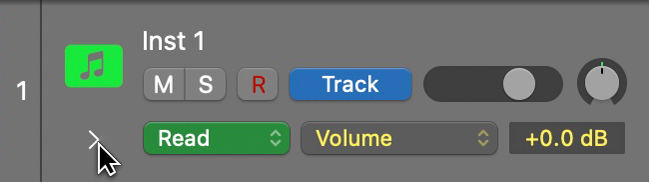 Figure. Pointing to the automation lane disclosure arrow.