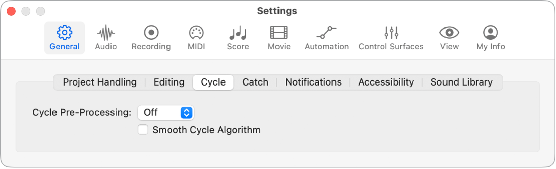 Figure. Cycle settings.