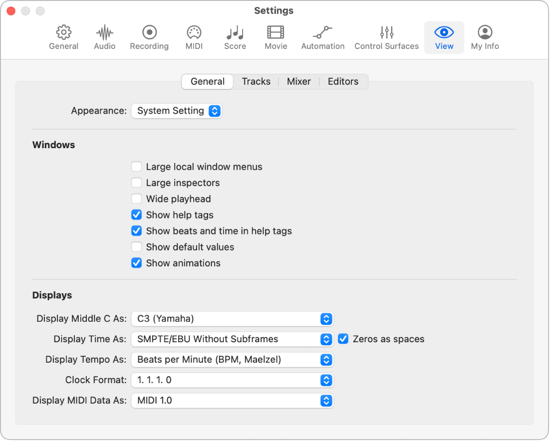 Figure. General View settings.