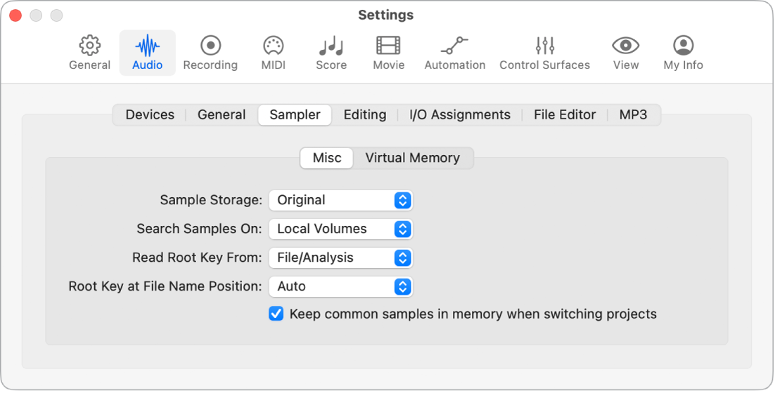 Figure. Misc settings.