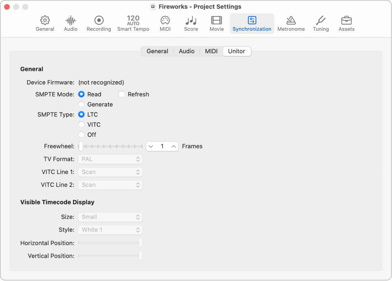 Figure. Unitor project settings.