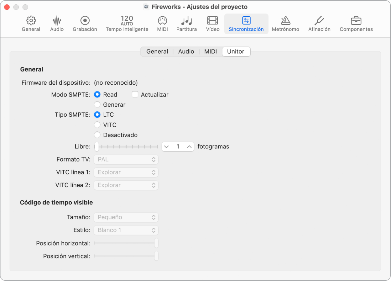 Ilustración. Ajustes Unitor del proyecto.