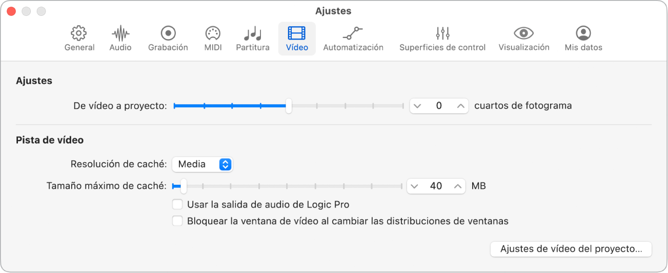 Ilustración. Ajustes de Vídeo.