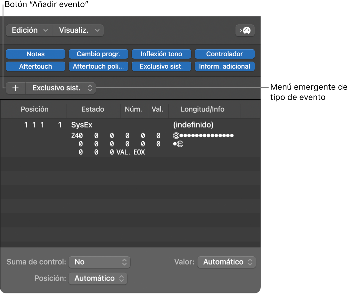 Ilustración. Ventana de editor de fader SysEx.