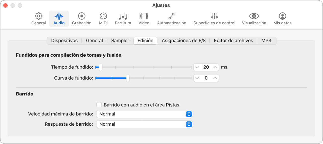 Ilustración. Ajustes de edición de audio.