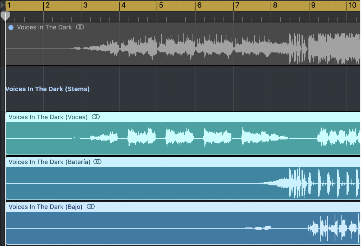 Ilustración. Área Pistas con una Track Stack con stems como subpistas.