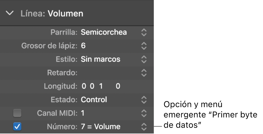 Ilustración. Casilla y menú “Primer byte de datos”.