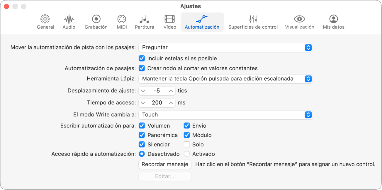 Ilustración. Ajustes de automatización.