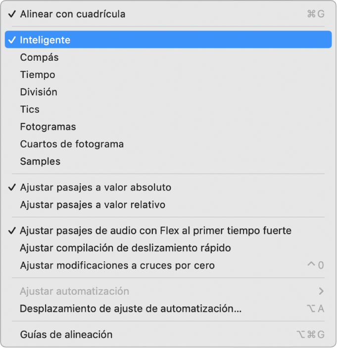 Ilustración. Menú desplegable Ajustar para el área Pistas.