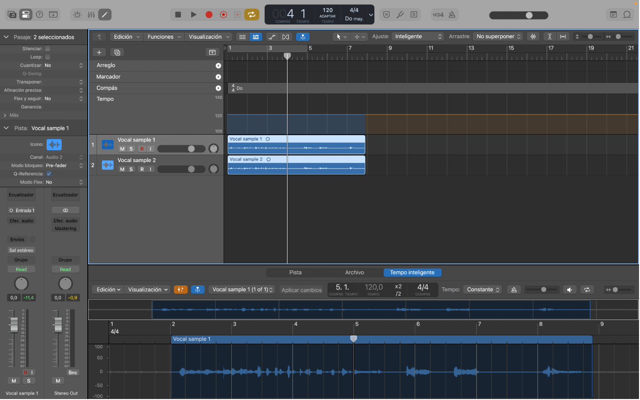 Ilustración. Proyecto de Logic Pro con archivos de audio multipista.