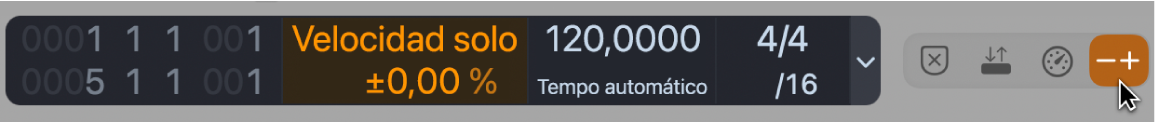 Ilustración. Botón y visualización “Velocidad variable” en la barra de transporte.