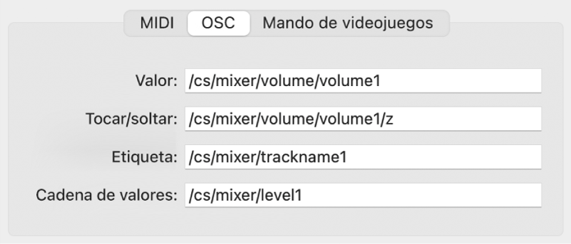 Ilustración. Parámetros de OSC en la vista avanzada.