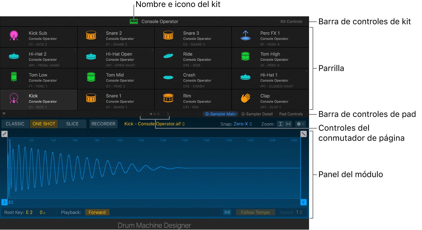 Ilustración. La interfaz de Drum Machine Designer.