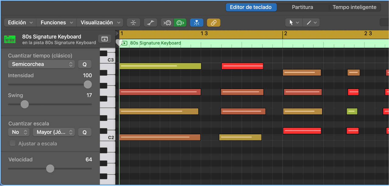Ilustración. Se están cuantizando notas en el editor de teclado.