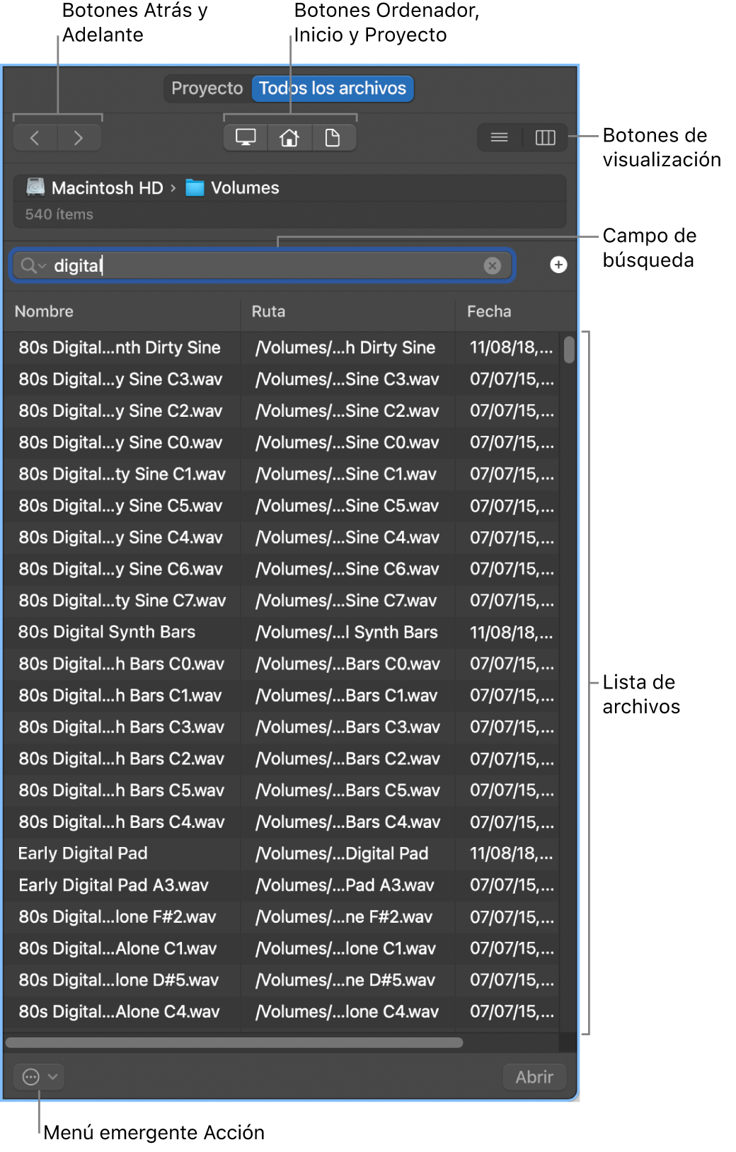 Ilustración. Área Multimedia con el explorador de archivos.
