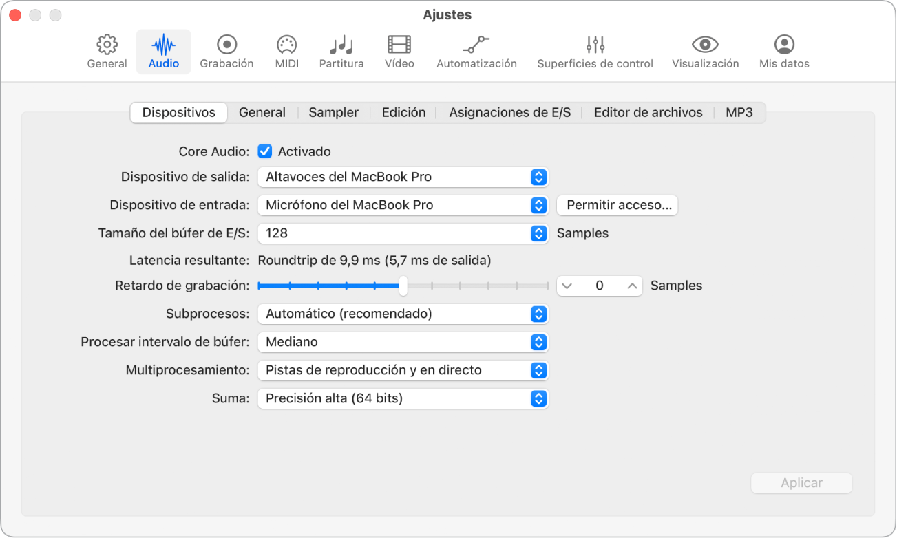 Ilustración. Ajustes de dispositivos de audio.