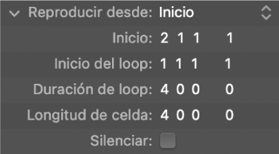 Ilustración. Parámetros de la reproducción en loop en el inspector de celdas.