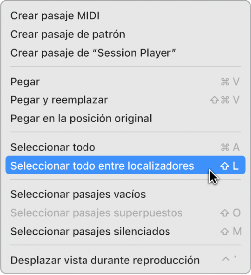 Ilustración. Área Organizar con el menú de atajos abierto.