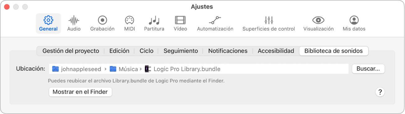 Ilustración. Ajustes de la biblioteca de sonidos.