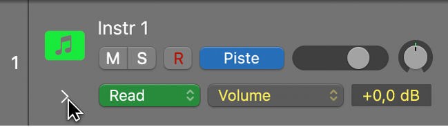 Figure. Pointeur placé sur la flèche d’affichage de la piste d’automation.