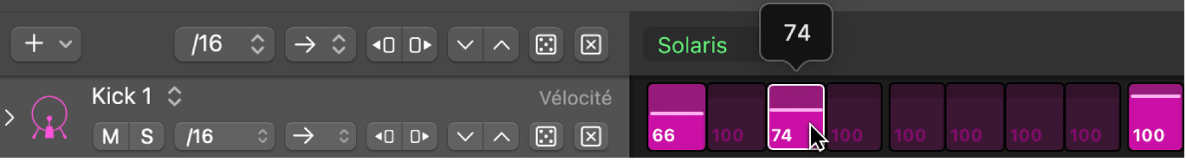 Pas dans la grille de pas montrant les valeurs du mode d’édition.